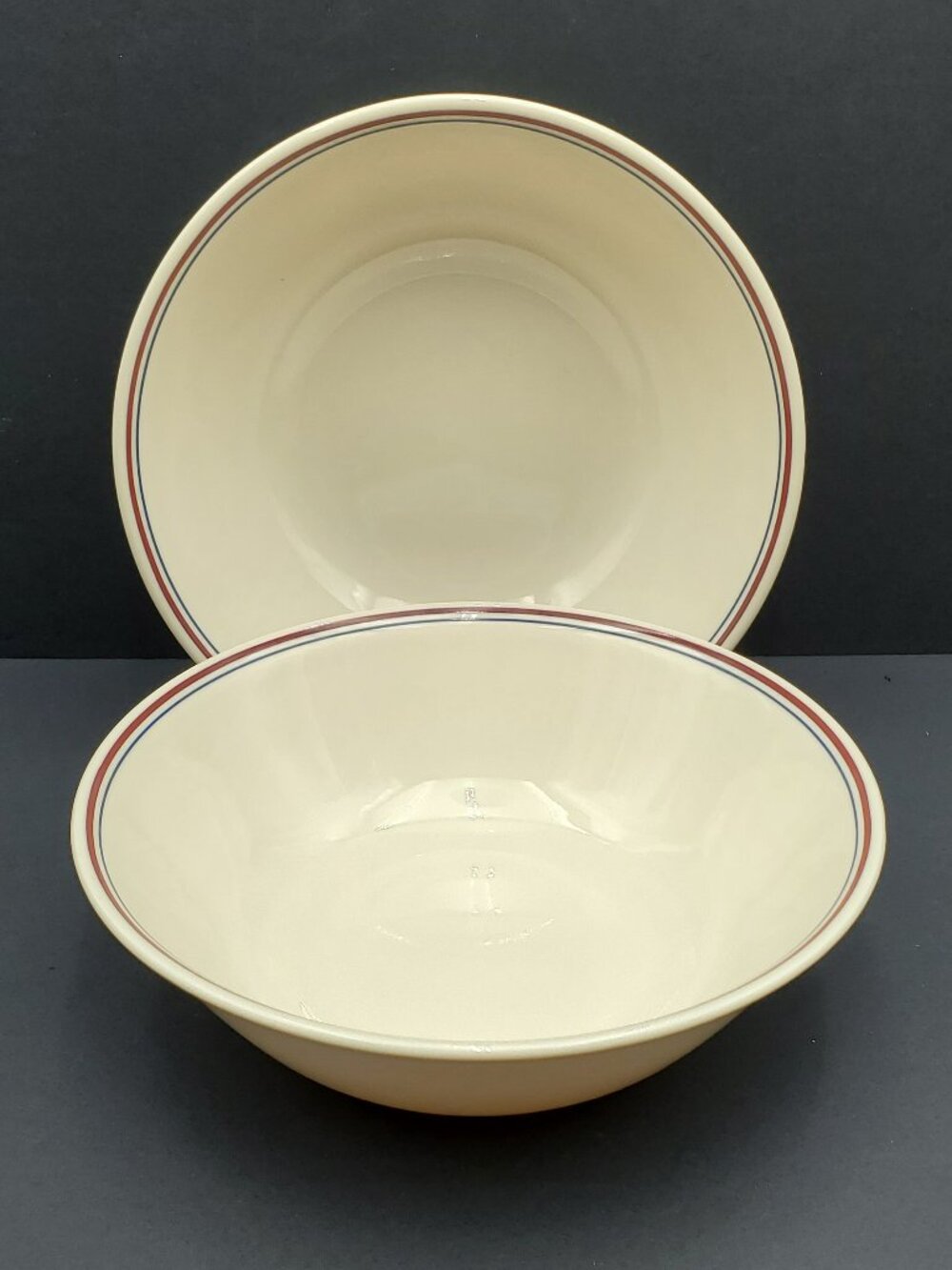Corelle Abundance 1 Qt Vegetable Serving Bowls Beige Bowls Maroon & Blue Bands